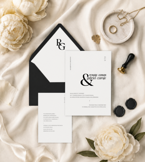 Eleganckie, luksusowe zaproszenia ślubne personalizowane. Minimalistyczne, inicjały.