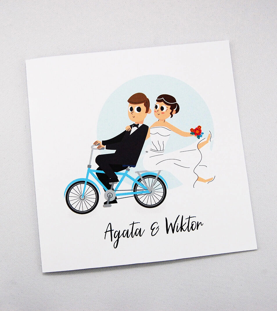 zaproszenia ślubne rysunkowe z rowerem