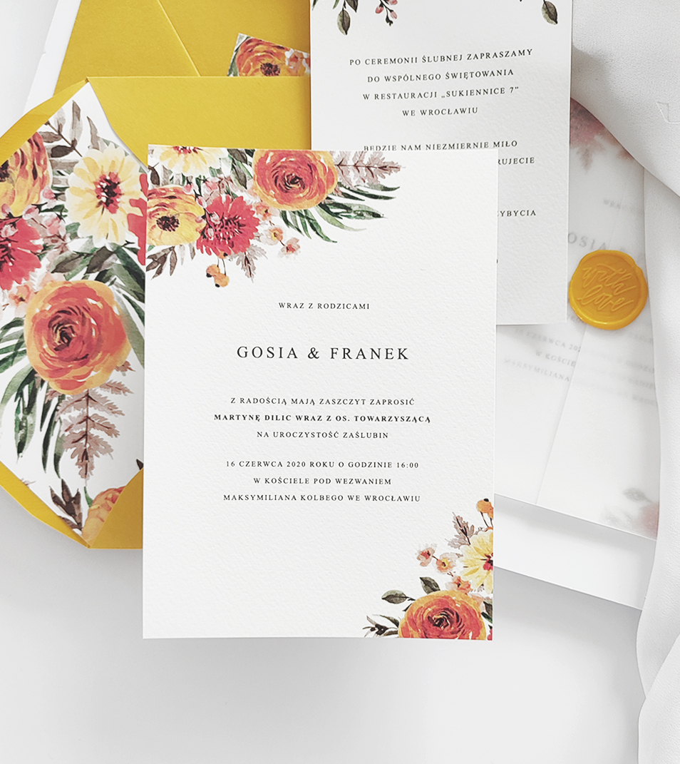 Zaproszenia ślubne – Żółte | Boho | Kwiaty | Suszki