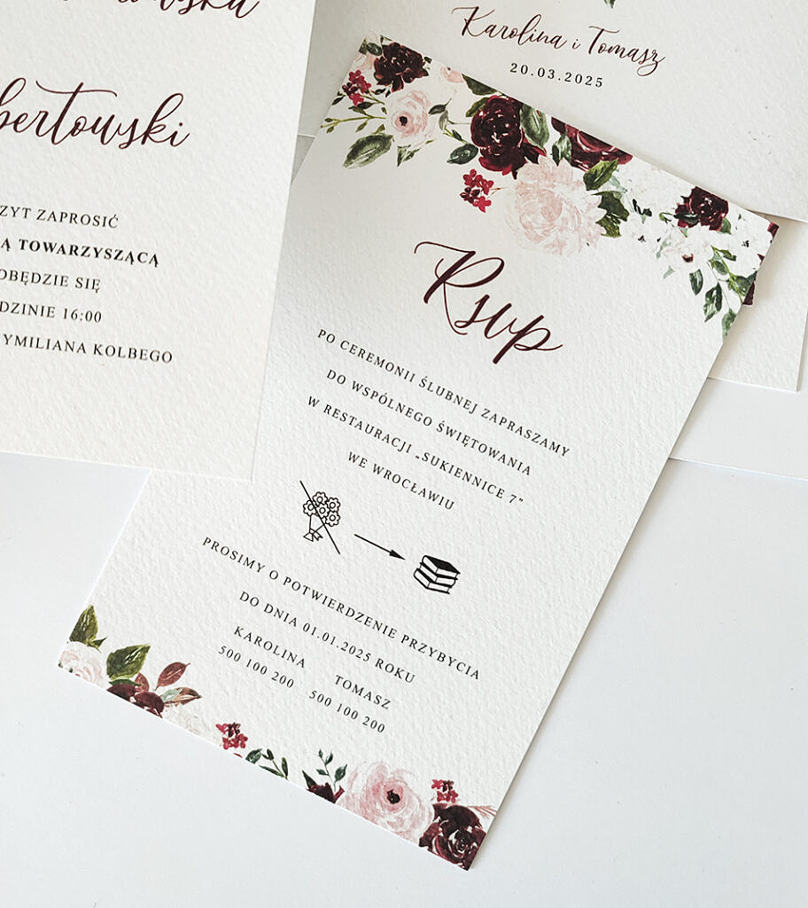 PRINTOGRAFIA | Zaproszenia ślubne - Leotina Burgund | Bordowe