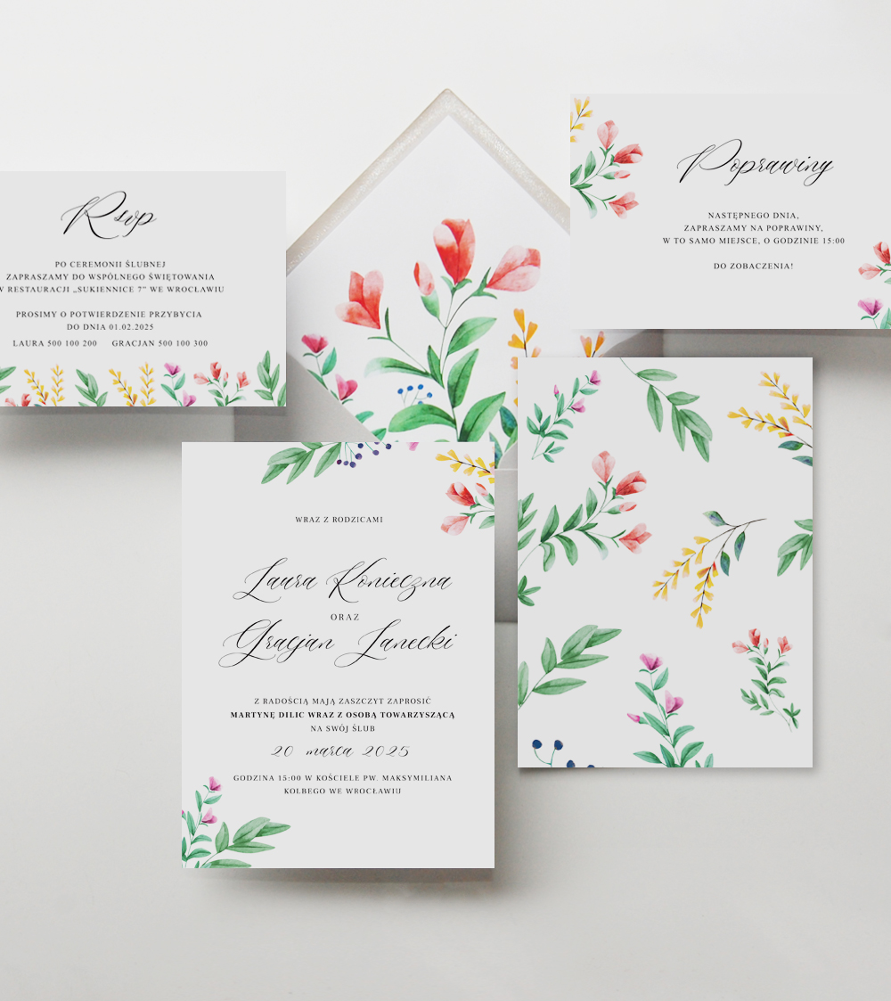 Zaproszenia ślubne - Wiosenne | Kolorowe | Kwiaty polne 