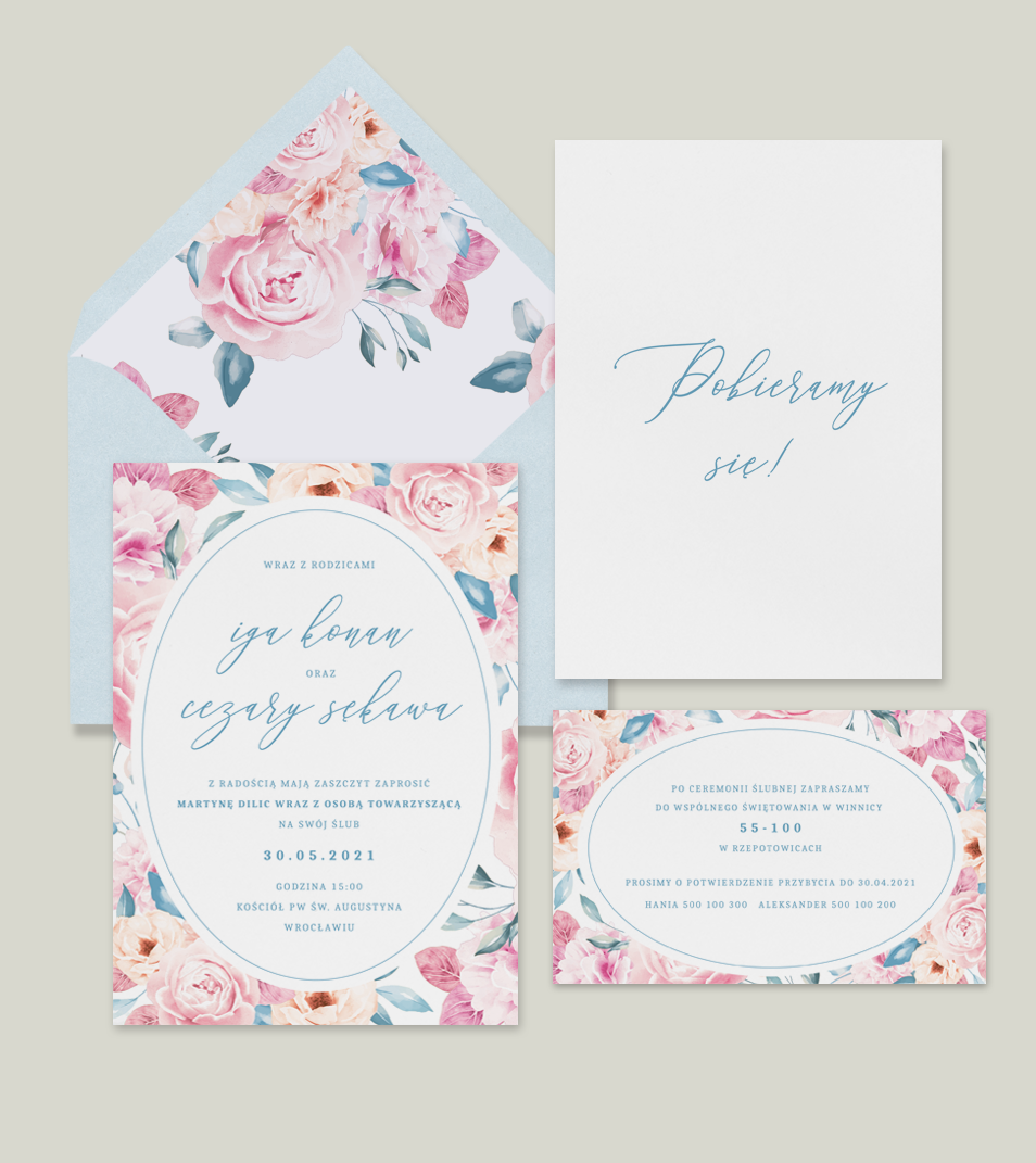 Zaproszenia ślubne – Niebieskie | Różowe | Kwiatowe
