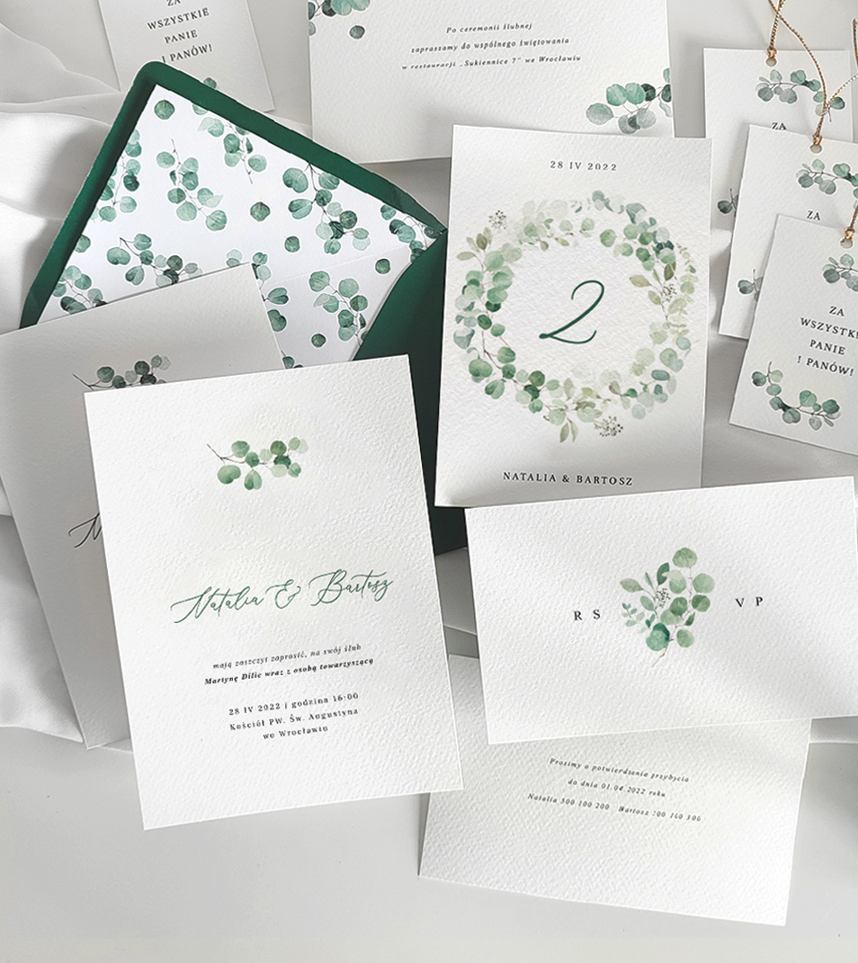 Zaproszenia ślubne - Eukaliptus | Glamour | Zielone