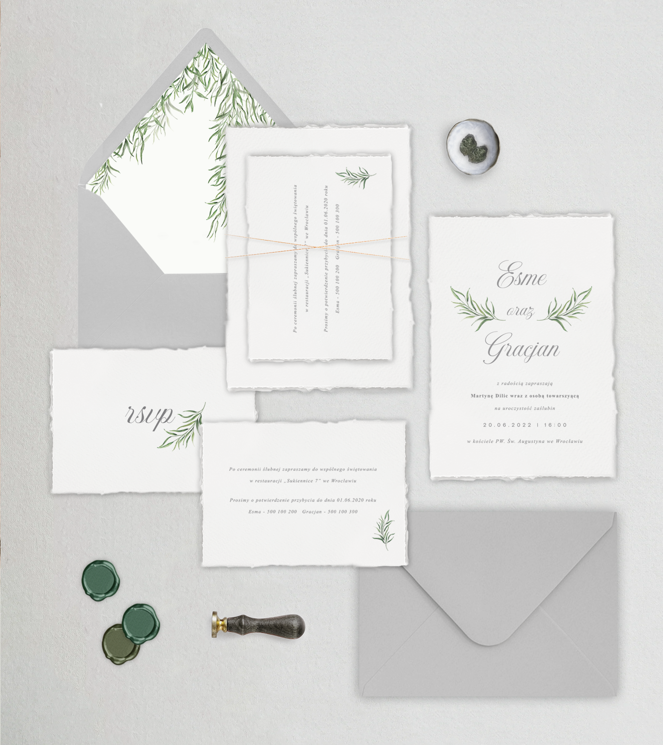 Zaproszenia ślubne - Greenery | Zielone | Liście (papier czepany)