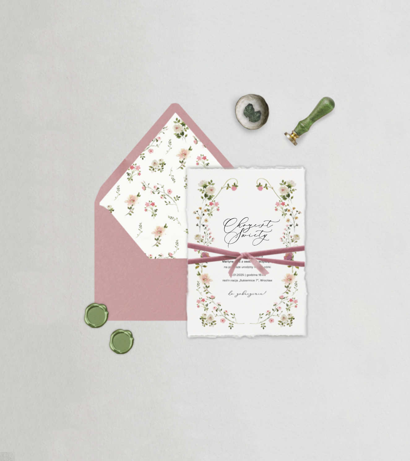 Zaproszenia na Chrzest Święty - Różowe | Kwiatowe | Akwarela