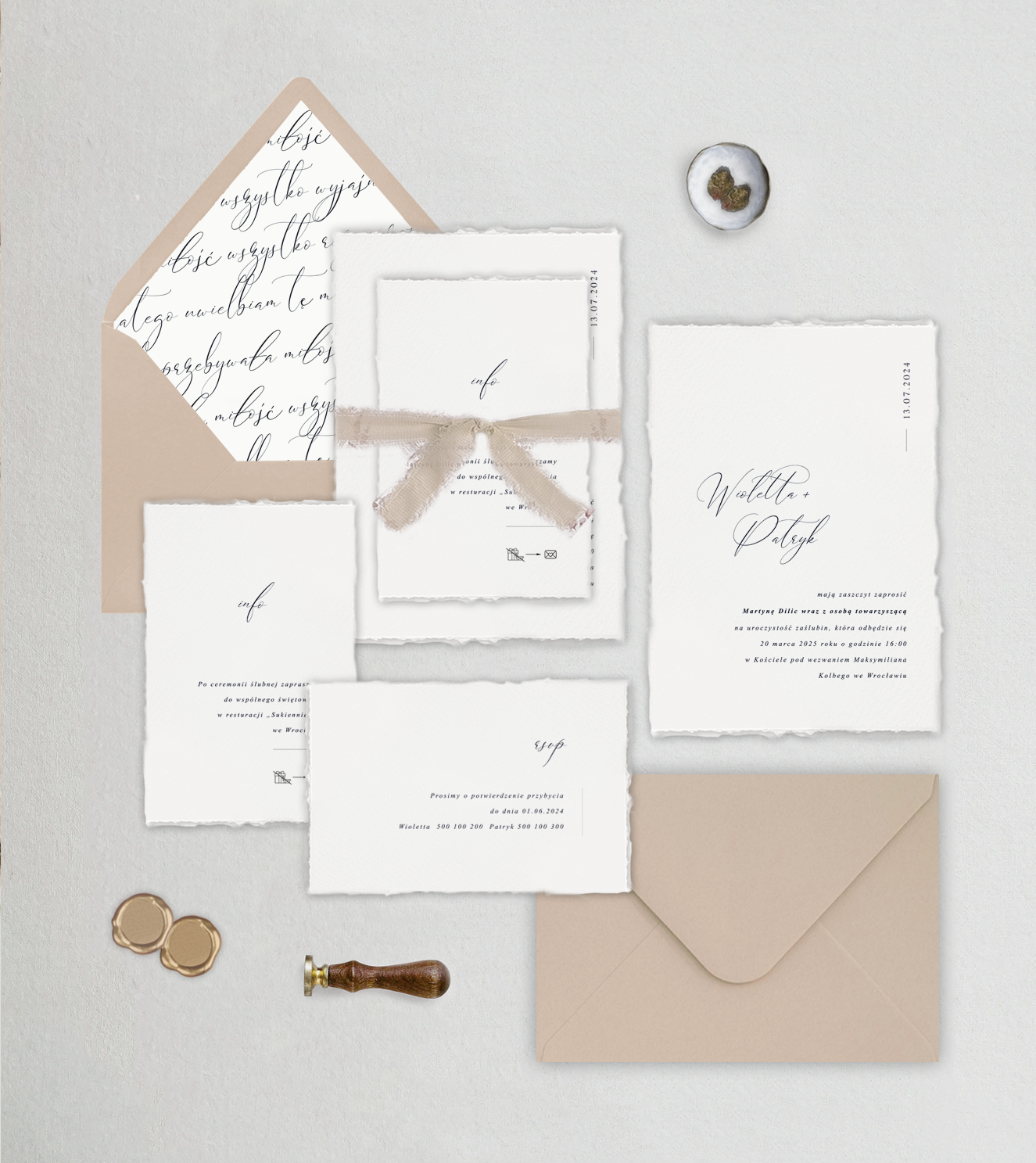 Zaproszenia ślubne - Minimalistyczne | Kaligraficzne (papier czerpany)