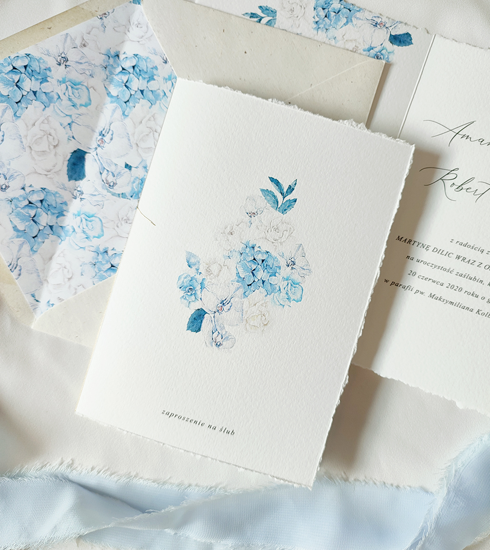 Zaproszenia ślubne – Niebieska hortensja No. 1