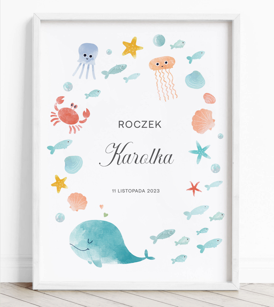 Tablica powitalna - Niebieskie | Morskie | Wieloryb | Meduza